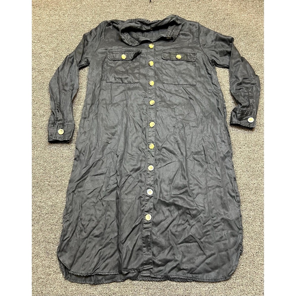 Time And Tru Shirt Dress Womens Large 12-14 Black Flap Pockets Button Front